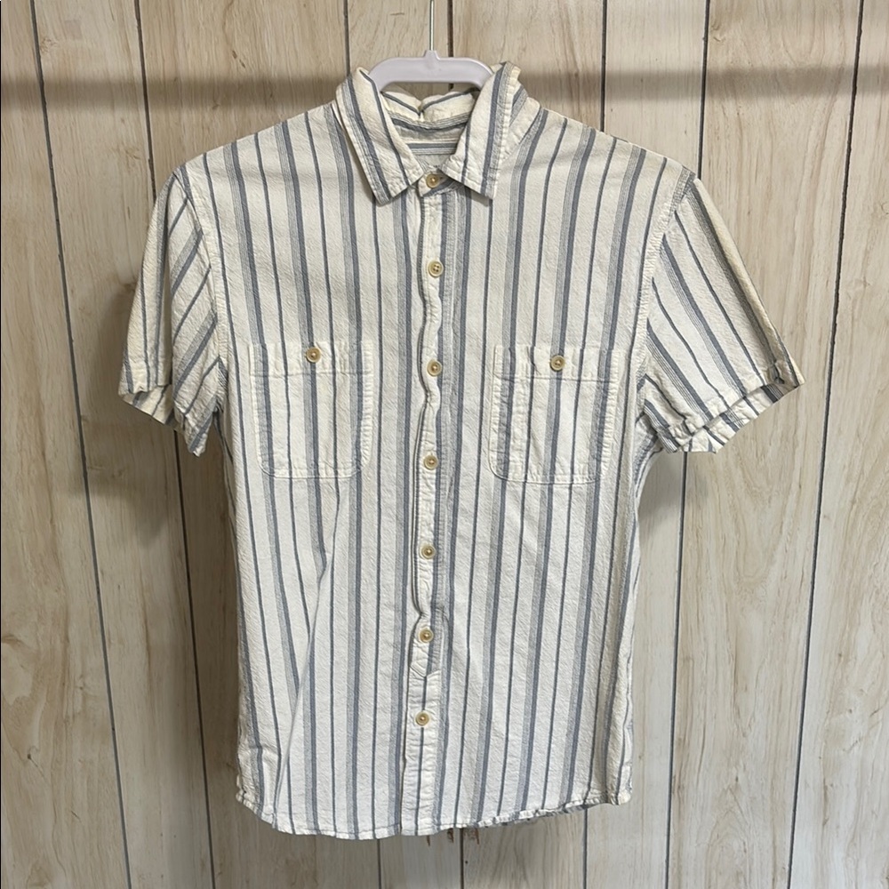 Lucky Brand White and Blue Casual Button Down Shirt